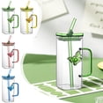 thumbnail image 1 of Sentmoon Glass Coffee Cups with Lid Square Glass Tumbler With Handle Double-Wall Glass Straw Cup Stylish Two-Way Straw Tumbler Elegant Handle Glassware Set for Home and Gift Use, 1 of 10