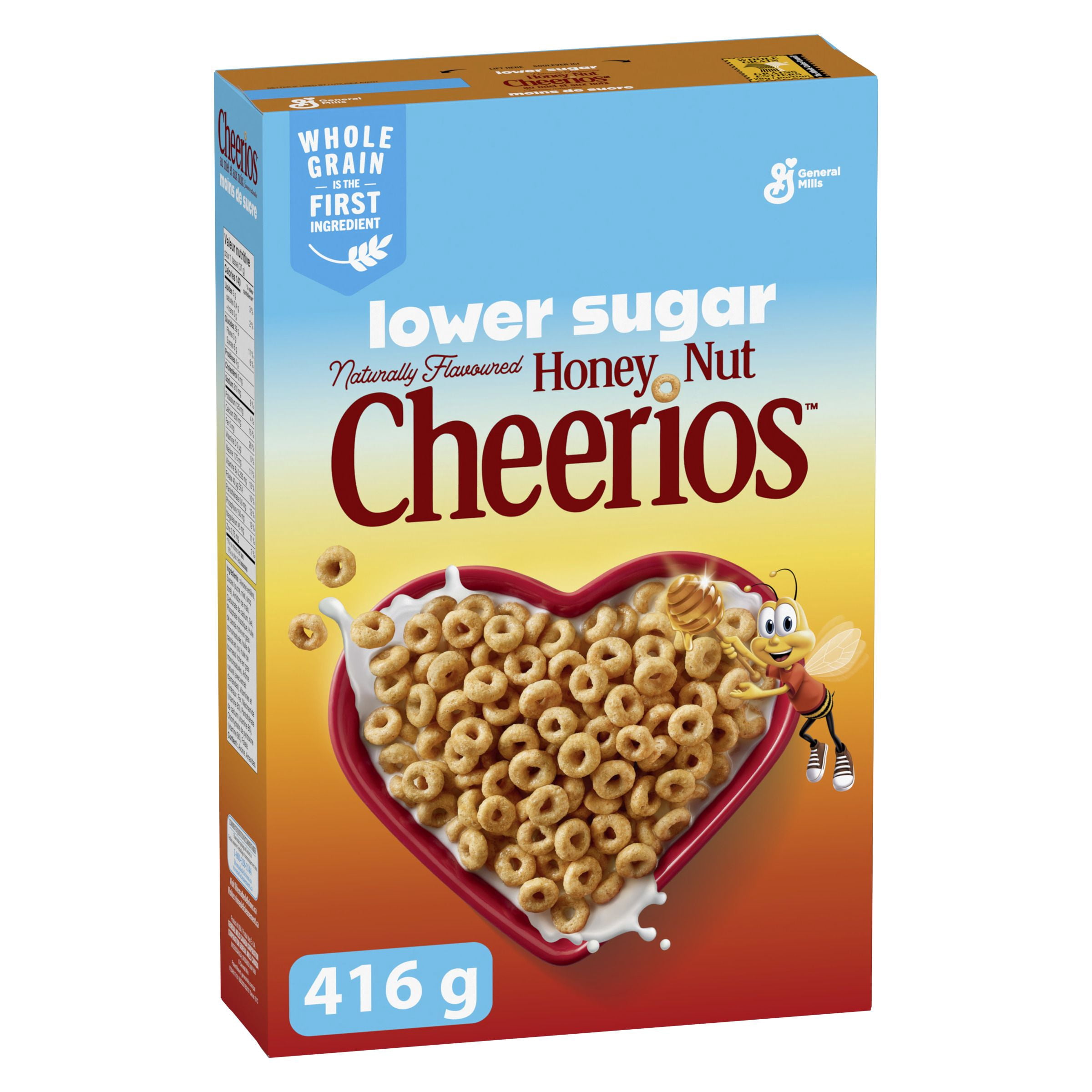 Lower Sugar Naturally Flavoured Honey Nut Cheerios Breakfast Cereal, Whole Grain, 416 g