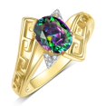 thumbnail image 3 of RYLOS Rings for Women 14K Yellow Gold Greek Key Designer Ring 9X7MM Gemstone & Diamond Ring June Alexandrite Jewelry  Size 7, 3 of 7