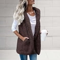 thumbnail image 3 of PVCS Women Solid Pocket Color Jacket Plush Sleeveless Lapel Vest Loose Coat Top, 3 of 6