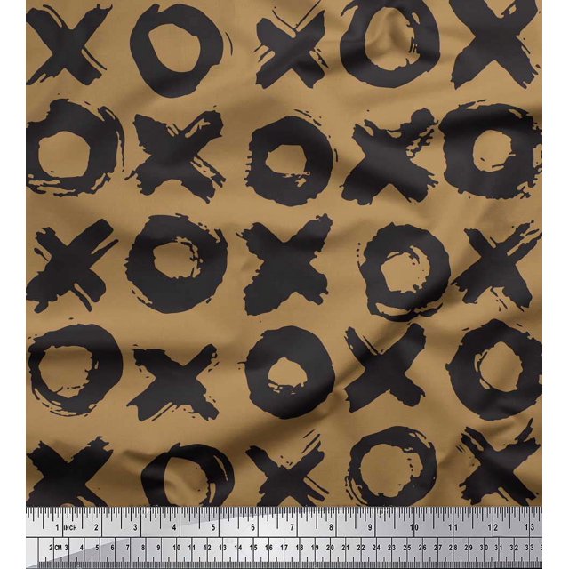 Soimoi Brown Poly Georgette Fabric Circle & Cross Geometric Printed Craft Fabric by the Yard 42 Inch Wide