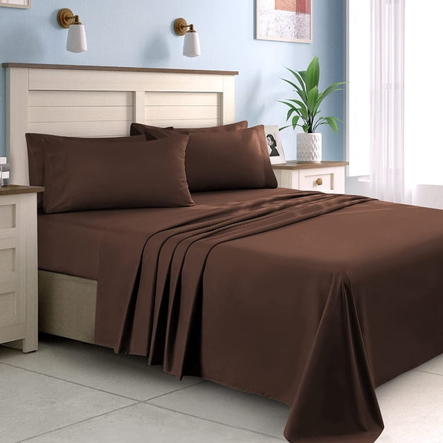 700 Thread Count 100% Egyptian Cotton 4-Piece Bed Sheet Set (1 Flat, 1 Fitted Sheet, 2 Pillow Covers) 15 Inches Deep Pocket Solid Pattern