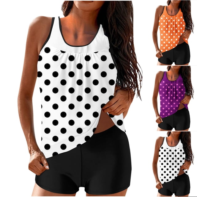 UPPADA 2 Piece Full Coverage Swimsuits for Women Floral Athleti Crewneck Bathing Suits High Waisted Tummy Control Modest Swimwear Comfy Tankini Top with Shorts Swimsuits for Women Over 50 White,L