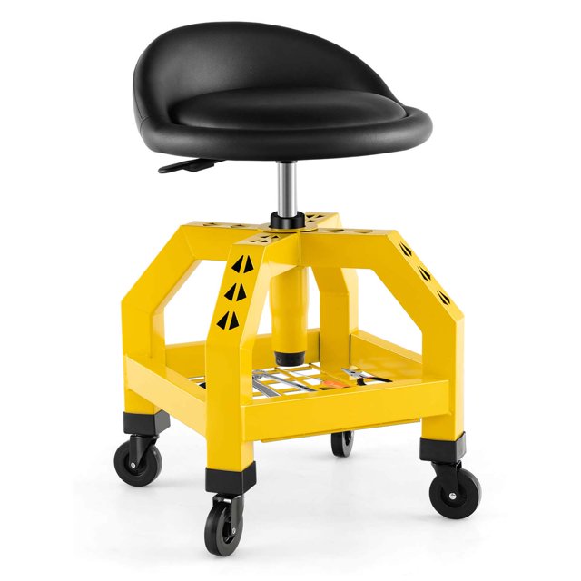 Costway Siège Roulant Tabouret Mécanique avec Plateau à Outils 4 Roues Universelles pour Usine Jaune