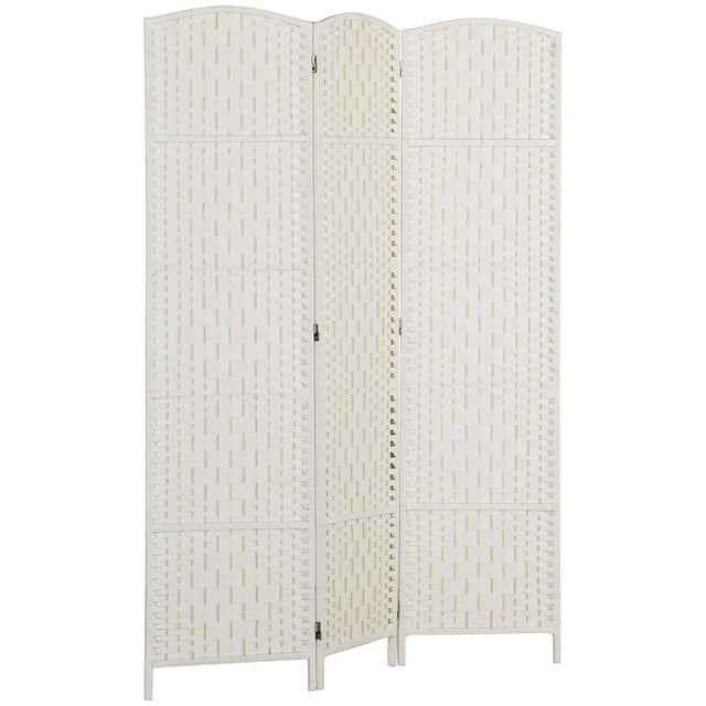 HOMCOM Paravent Pliant à 3 Panneaux avec un design en Papier Osier Tressé Blanc et un Cadre en Bois de Peuplier Massif Présentant des Motifs Champêtres en Forme de X. Cet Écran d'Intimité à Trois Panneaux, Connecté avec des Charnières Double Directionnelles pour des angles Ajustables, le Rend Idéal pour Diviser de Grandes Pièces Ou Créer des Espaces Privés. Dimensions : 53,2 Pouces de large, 0,8 Pouces de Profondeur et 70,9 Pouces de Hauteur.