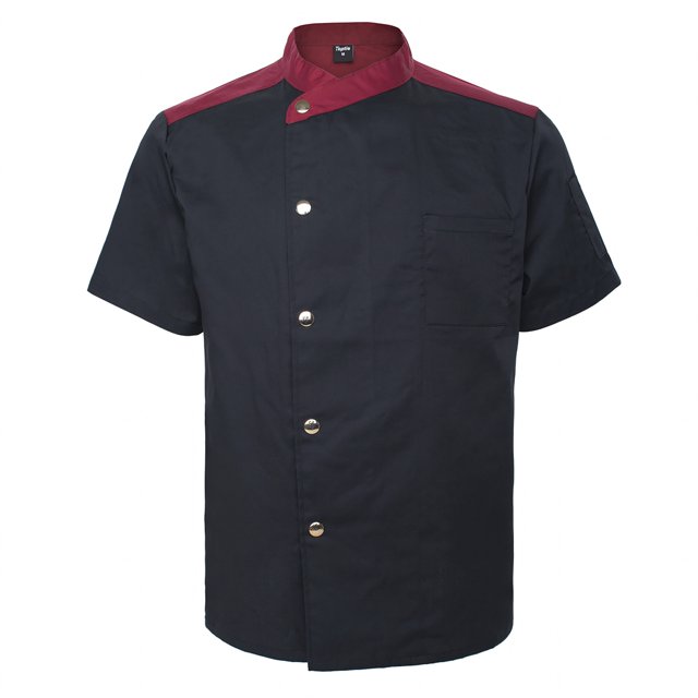 TOPTIE Manteau de Chef Unisexe à Manches Courtes, Veste, Noir à Boutons-Pression
