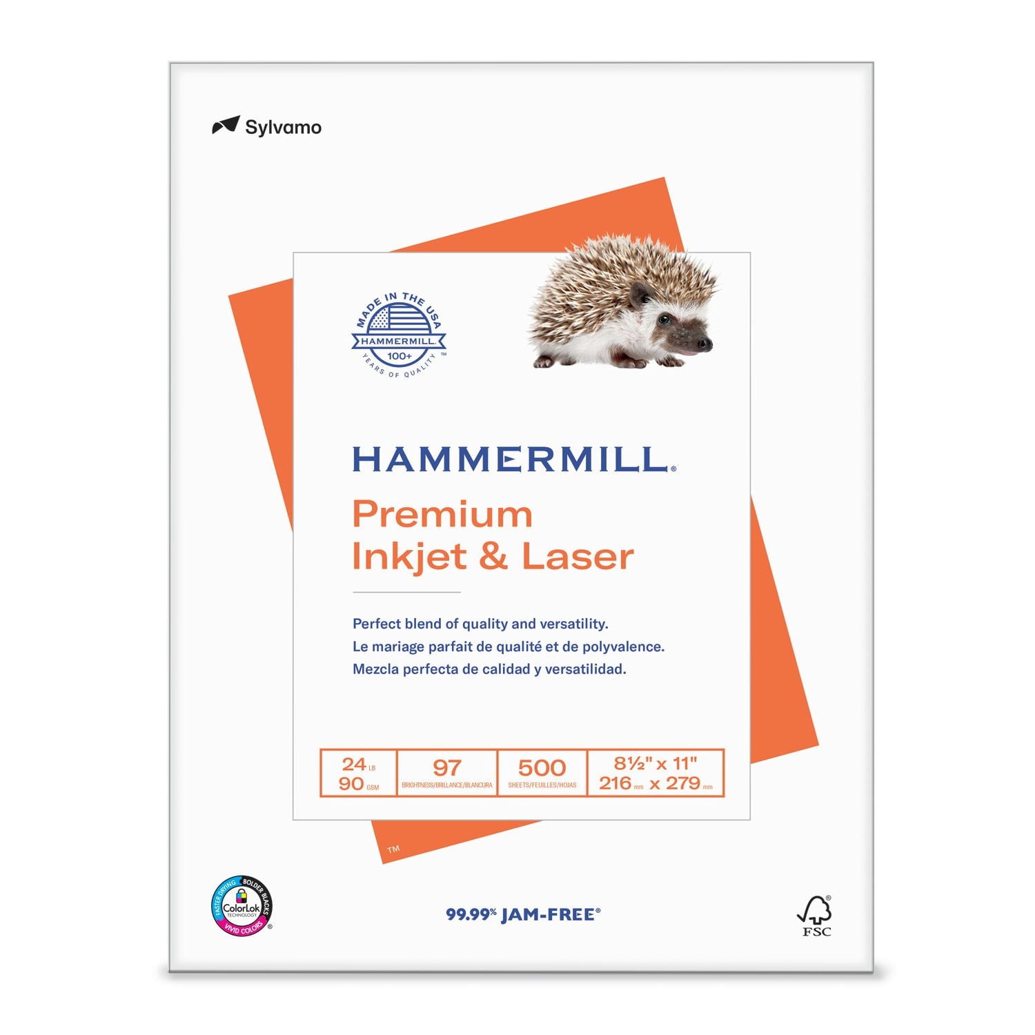 Papier Hammermill Premium pour imprimantes à jet d'encre et laser, 8,5 po x 11 po, 24 lb, 96 Bright, blanc