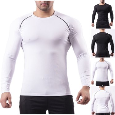 DDAPJ pyju Chandails de Compression pour Hommes Chandails de Sport Athlétiques sous-Vêtements Moulants Couche de Base Hauts Maillot Dermoprotecteur Course Gym Entraînement Hauts Noir TG