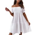 thumbnail image 2 of TIMIFIS Robe Mini Élégante d'Été pour Femme à Épaules Dénudées, Vintage, à Fleurs, Manches Courtes, Coupe Ample - Été, 2 of 7