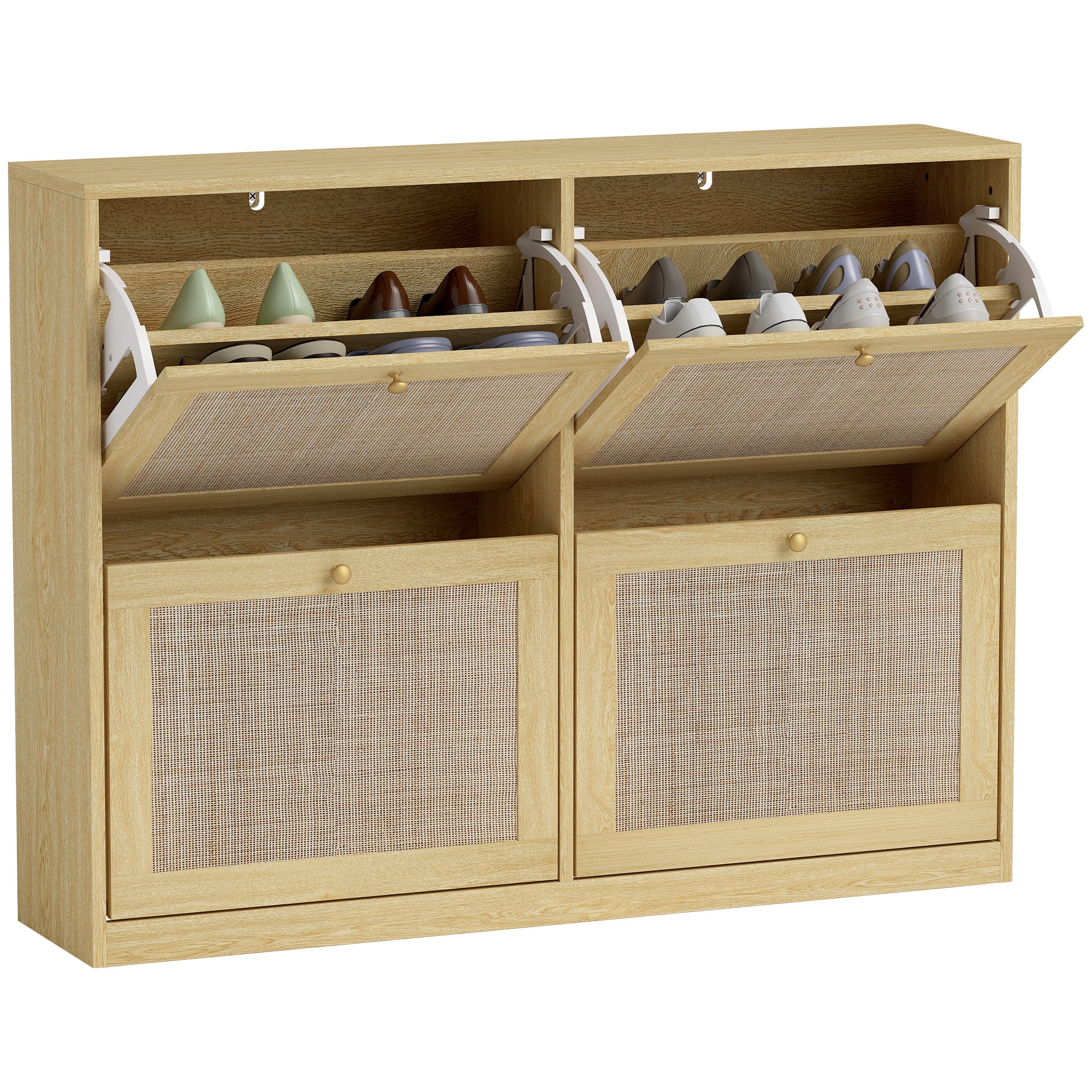 HOMCOM Armoire à Chaussures Étroite avec 4 Tiroirs Basculants pour Entrée Couloir Chêne