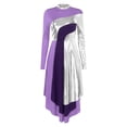 thumbnail image 1 of RUNQHUI Robe de Danse Liturgique de Louange pour Femmes à Blocs de Couleur Métalliques Dorés, Robe d'Église, Jupe de Culte, Violet P, 1 of 7
