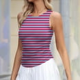 thumbnail image 2 of Plebaso Débardeurs Ajustés à Rayures pour Femmes Sans Manches à Col Rond Froncés Blouses d'Été Décontractées Basiques T-Shirts, 2 of 5