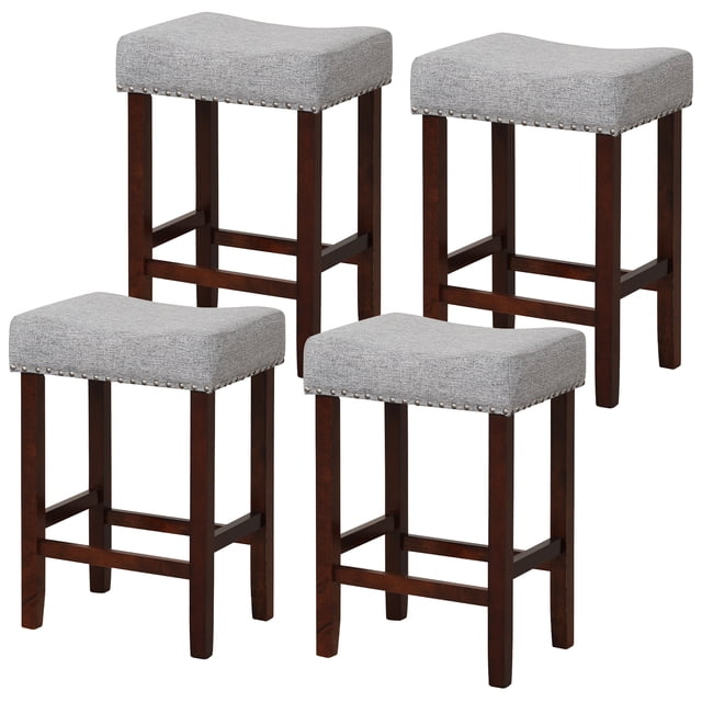 Gymax Set of 4 Bar Stools Counter Height Saddle Kitchen Chairs w/ Wooden Legs Gray
