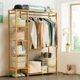 thumbnail image 3 of Wisfor Extra Large Garment Rack, Solid Bamboo Clothes Wardrobe, Clothing Organizer Shelves, 3 of 8