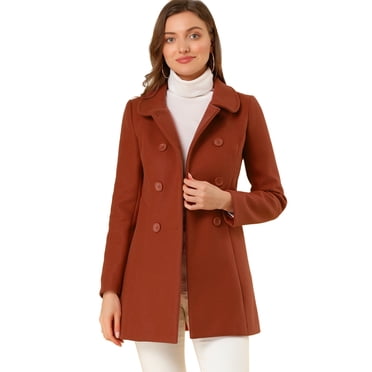 INSPIRE CHIC Women's Turn Down Collar Double Breasted Mid Length Overcoat