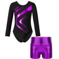 thumbnail image 1 of TiaoBug Girls 2Pcs Rhinestone Tracksuit Long Sleeve Gymnastics Dance Outfit Leotard with Shorts Unitard C03 8, 1 of 6