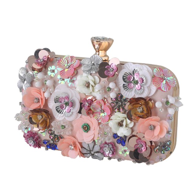 Sacs de Soirée à Pochette Florale pour Femmes avec Strass Métalliques Floraux Colorés, Pochette de Soirée, Sac à Main pour Mariage et Fête, Or