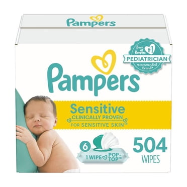 Baby Wipes Pampers Sensitive, Clinically Proven, Fragrance Free, Water Based, Hypoallergenic Baby Wipes, 504 Baby Wipes Total (6X Flip-Top Packs)