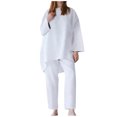 thumbnail image 1 of IROINID Liquidation T-Shirts à Manches Longues pour Femmes Tenues de Détente 2 Pcs Hauts en Coton Lin Pantalons Longs Skinny Col Rond Ensembles, Blanc, 1 of 5