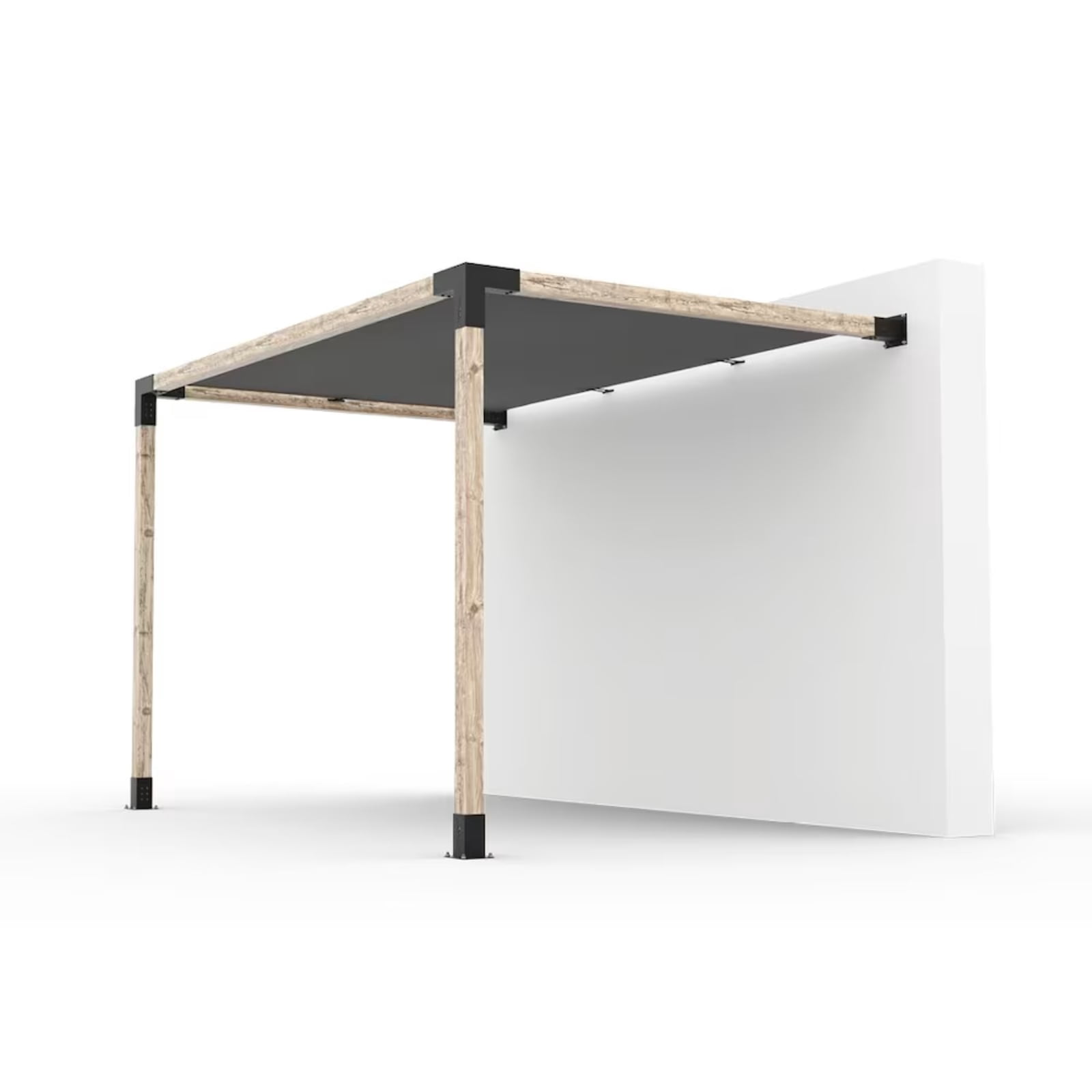 Kit de pergola murale Toja 8'x8' avec voile d’ombre en graphite pour poteaux en bois 4x4