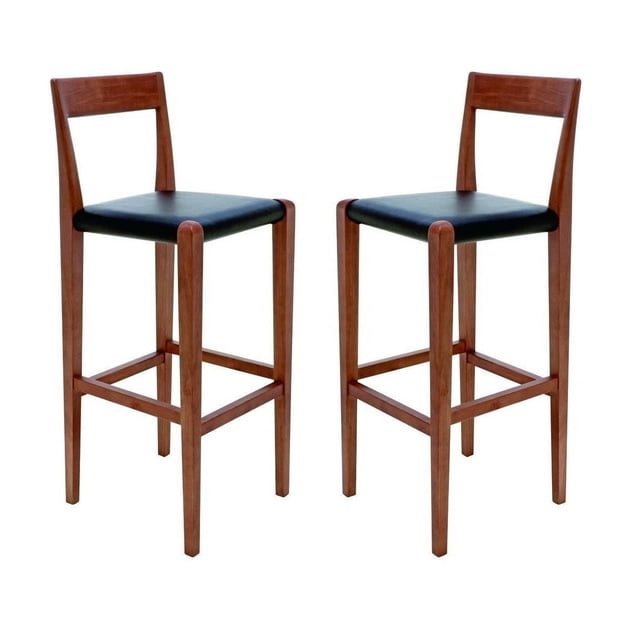 Heavenly Collection Paire de Tabourets de Comptoir en Noyer avec Cadres en Bois de Bouleau Massif, Teinte Noyer et Sièges en PU Rigide Noir, 39 Pouces de Hauteur avec Hauteur d'Assise de 26 Pouces, avec un Dossier et un Repose-Pieds Simples, Convient aux Sièges de Cuisine et de bar.