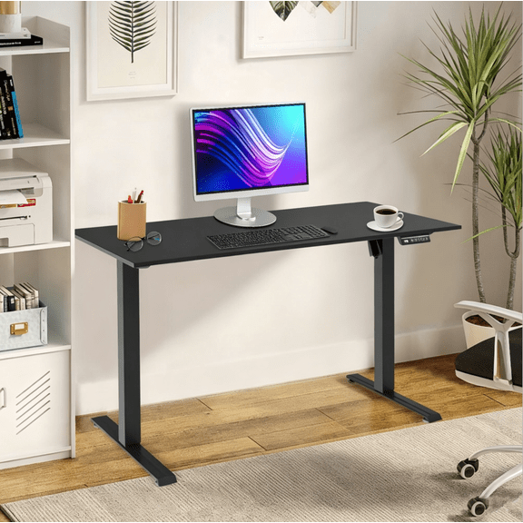 47x24 inch Electric Standing Desk with 3 Memory Height Settings, Ergonomic Sit Stand up Computer Desk with Wood Splice Tabletop Loads up to 110lbs, Black