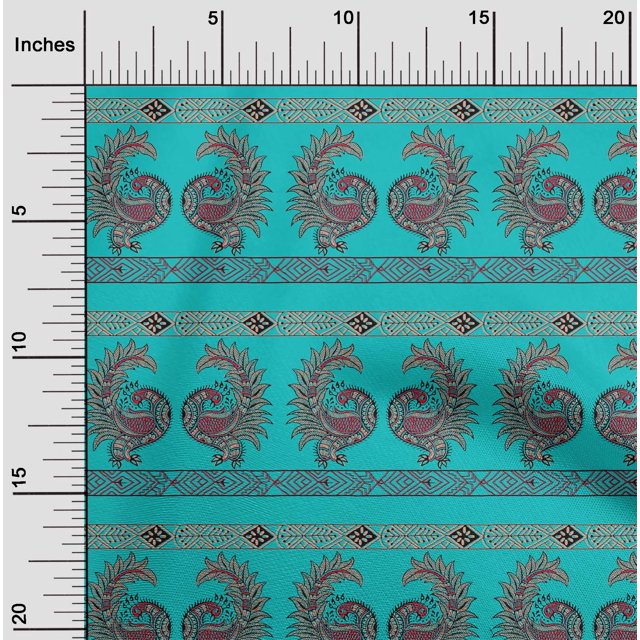 oneOone Cotton Flex Fabric Peacock Block Decor Fabric Printed BTY 40 Inch Wide