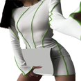 thumbnail image 2 of Women Casual Bodycon Dress Contrast Color Crew Neck Long Flare Sleeve Ribbed One-Piece Dress, 2 of 8
