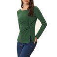 thumbnail image 4 of INSPIRE CHIC Hauts pour Femmes Col Rond devant Torsadé Manches Longues Blouses Décontractées S Vert Foncé, 4 of 5