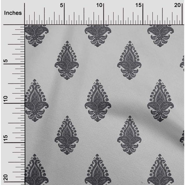 oneOone Polyester Lycra Fabric Leaves|Floral & Paisley Block Printed Fabric 1 Yard 56 Inch Wide