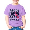 thumbnail image 4 of T-shirts Filles Été Imprimé Lettre Col Rond Manches Courtes T-Shirt Décontracté Hauts Filles Violet 6-7 Ans, 4 of 4