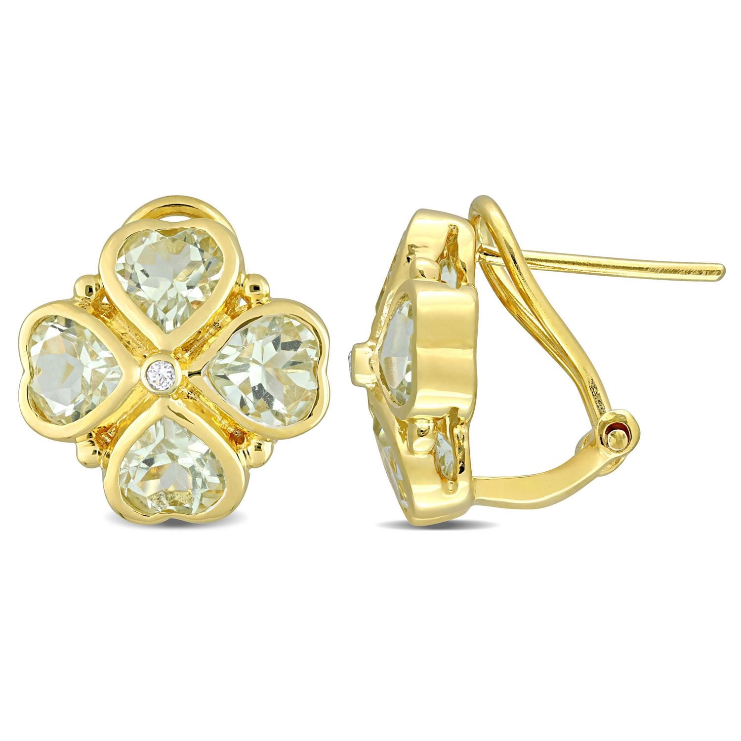 Miabella 3-1/4 Carat T.G.W. Green Quartz Yellow Rhodium-Plated Sterling Silver Clover Stud Earrings