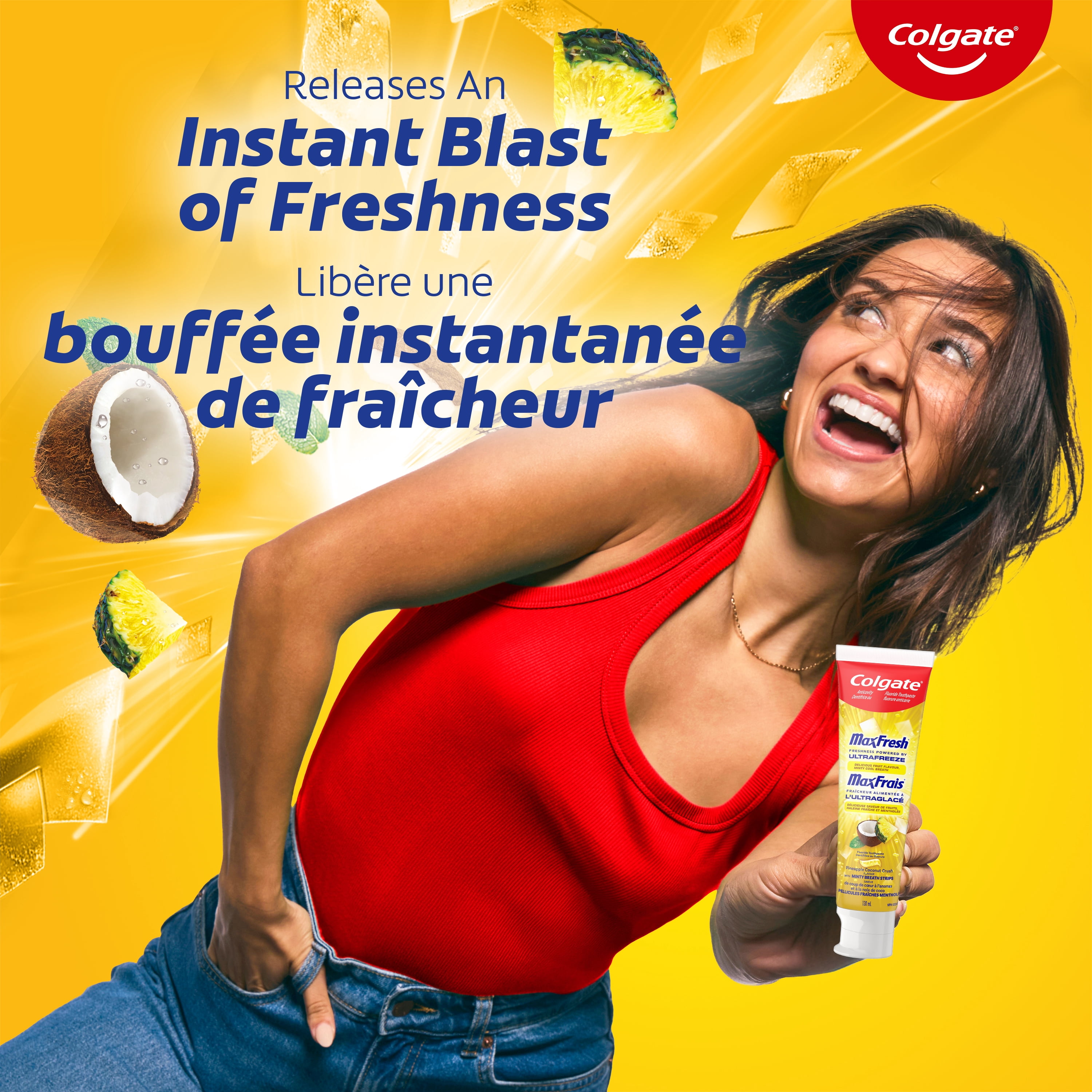 Colgate Maxfrais Dentifrice au Fluorure, Coup de Cœur Ananas et Noix de Coco à la Menthe 130ml