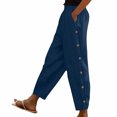 thumbnail image 1 of Timegard Womens Pants Elastic High Waist Lightweight Side Button Solid Color Lounge Trousers with Pockets, 1 of 7