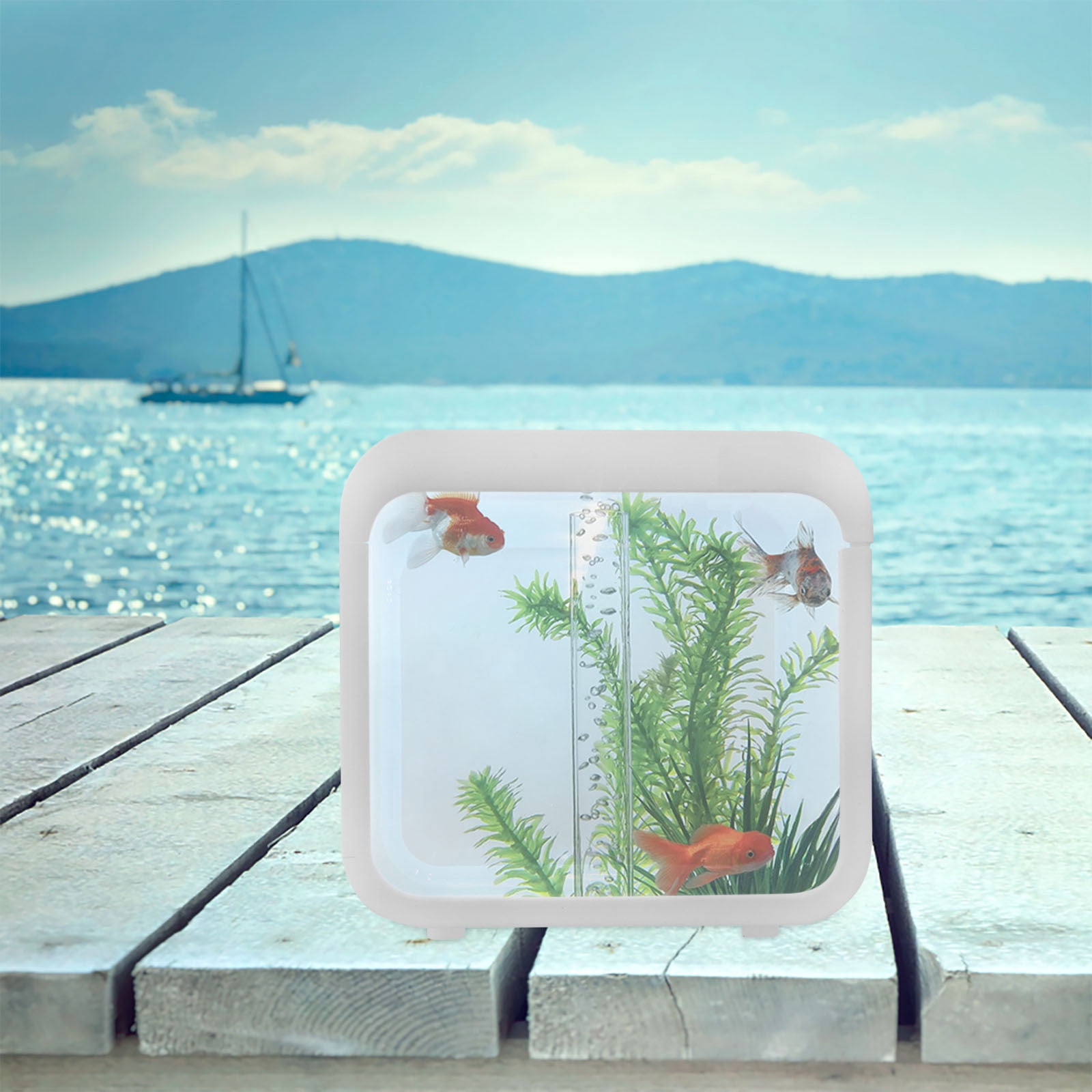 Raindrops Transparent Small Fish Tank with Light for Home and Bedroom Decoration