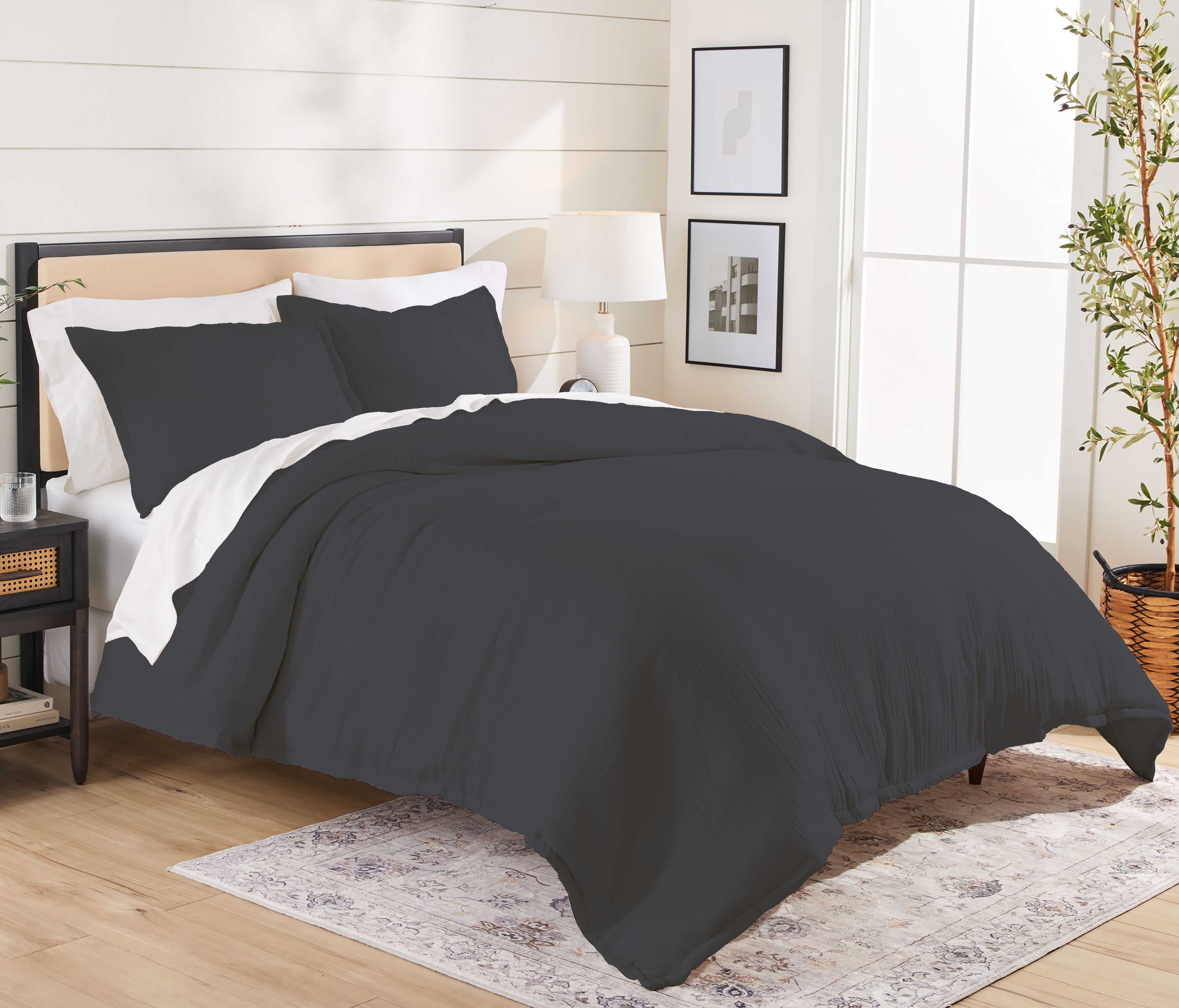 Better Homes & Gardens 3-Piece Charcoal Crinkled Gauze Duvet Cover Set, Adult Double/Queen