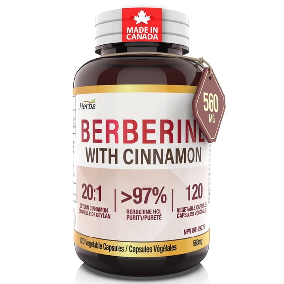 Herba Berberine Supplement with Ceylon Cinnamon – 120 Capsules | Ultra Pure >97% | Made in Canada