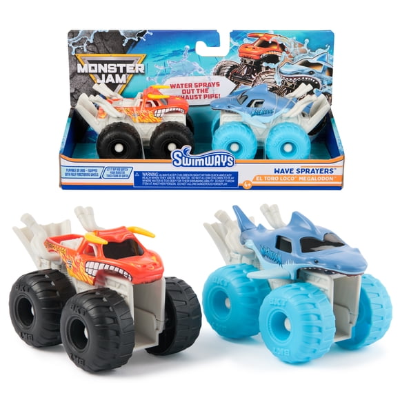 SwimWays, Monster Jam, Coffret Monstres Wave Sprayers, Grave Digger et Zombie, Coffret de 2 monster trucks, jouets de piscine pour enfants, accessoires pour fêtes au bord de la piscine, jouets Monter