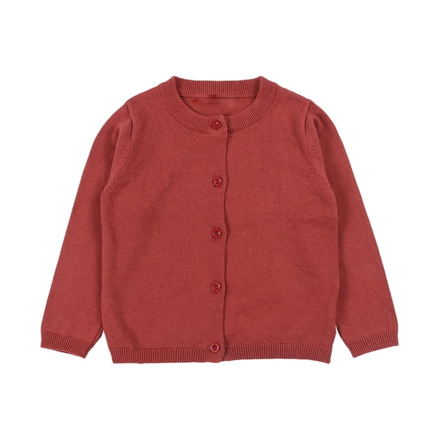 PMVFHDE Chandails Chauds pour Fille Bébé Enfants Filles Cardigan Manches Longues Enfant Chandail Boutonné Fille Col Rond Cardigans Chandail Rouge Brique,6a