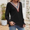 thumbnail image 3 of CEHVOM T-shirt Mode Femme Col en V Manches Longues Ample Liquidation, 3 of 5