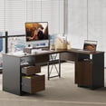 thumbnail image 1 of Bestier Bureau en L avec Tiroirs pour Dossiers, Bureau d'Ordinateur de Bureau 63 Pouces x 47 Pouces avec Armoire de Rangement, Bureau d'Angle avec Support pour Moniteur et Panneau de Modesté pour Bureau à Domicile, Cerisier, 1 of 9