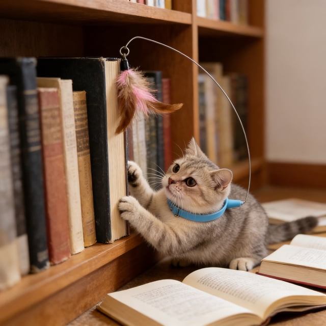 Interactive Cat Collar Teaser Wand for Indoor Play and Exercise with Feather Attachment and Coil Construction