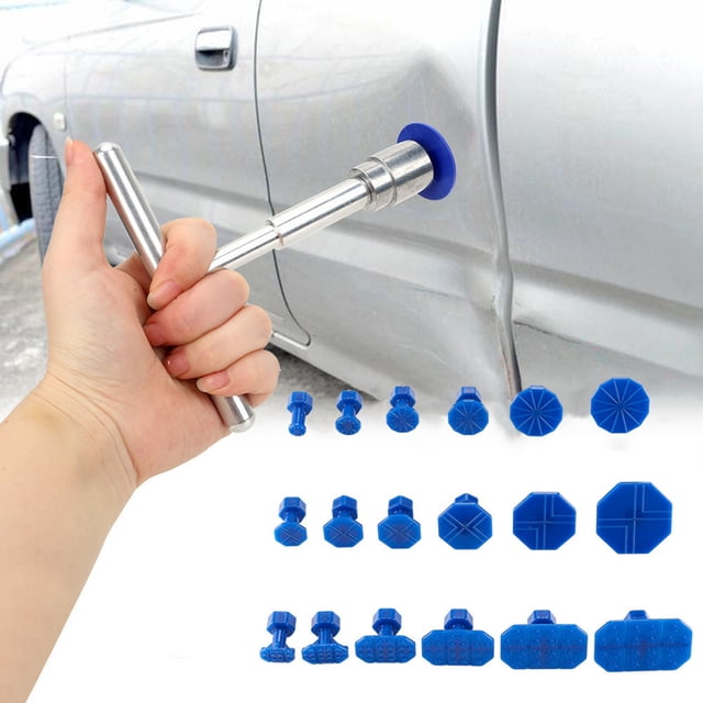 18PC Car Dent Puller Kit - Aluminum Alloy T-Pull with Blue Tabs, M10 Thread for DIY Body Repair (Silvery)