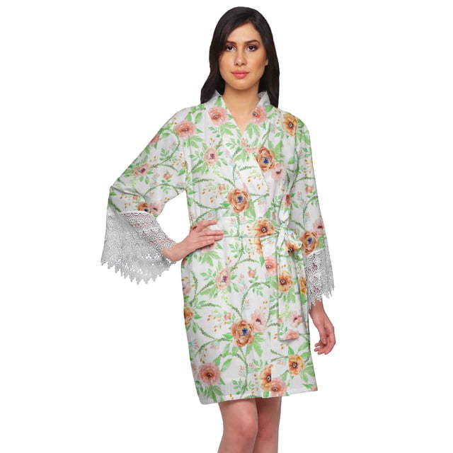 Moomaya Printed Cotton Robes For Women Plus Size Kimono Robe Short Nightwear