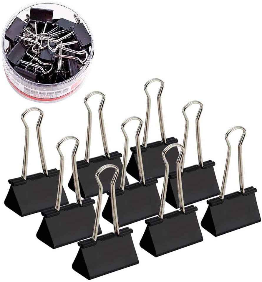 Medium Binder Paper Clips Clamps Black, 24 Pcs 1/4 Inch Metal Foldback Bulldog Clip for Office Home Kitchen (32mm)
