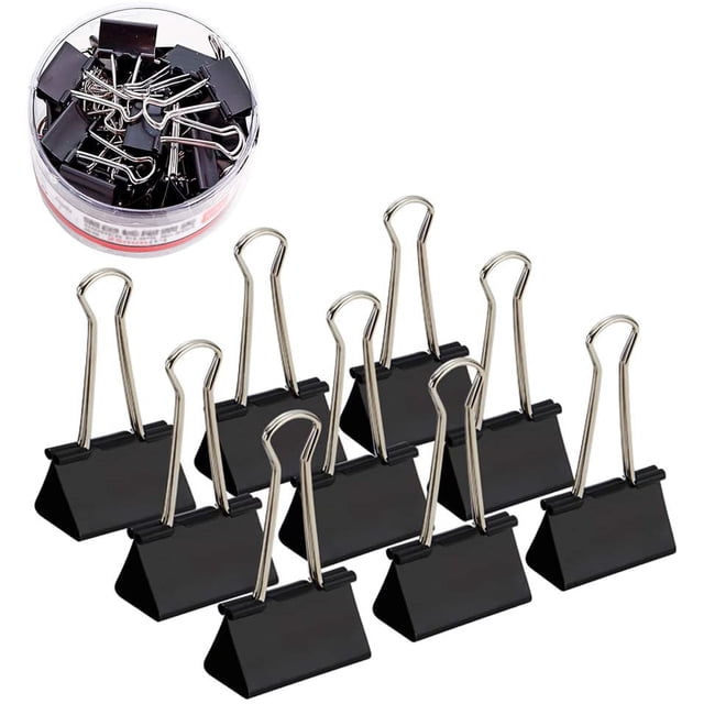 Medium Binder Paper Clips Clamps Black, 24 Pcs 1/4 Inch Metal Foldback Bulldog Clip for Office Home Kitchen (32mm)