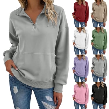 Horkkom Crewneck Sweatshirts Women Solid Fall Fashion Sweatshirt Casual Long Sleeve Half Zip Pullover Lightweight Sweatshirts Tops