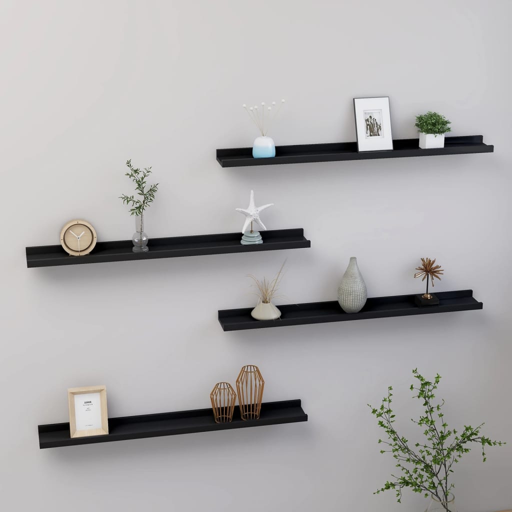 vidaXL Étagères Murales 4 Pcs Noir 80x9x3 cm