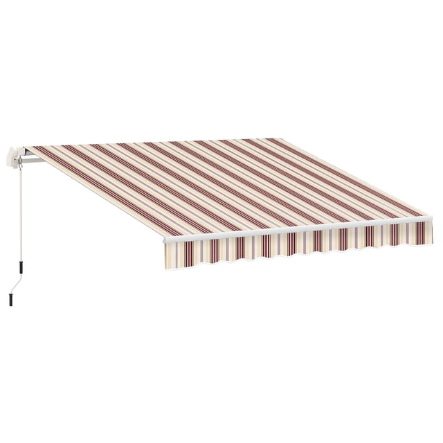 Outsunny Auvent Rétractable Manuel 10 Pieds x 8 Pieds avec Manivelle, Rayure Rouge