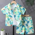 thumbnail image 2 of MIASHUI Toddler Boy Beach Outfit Set Summer Print Button Down Shirt Short Pants,Mint Green,4-5 Years, 2 of 6